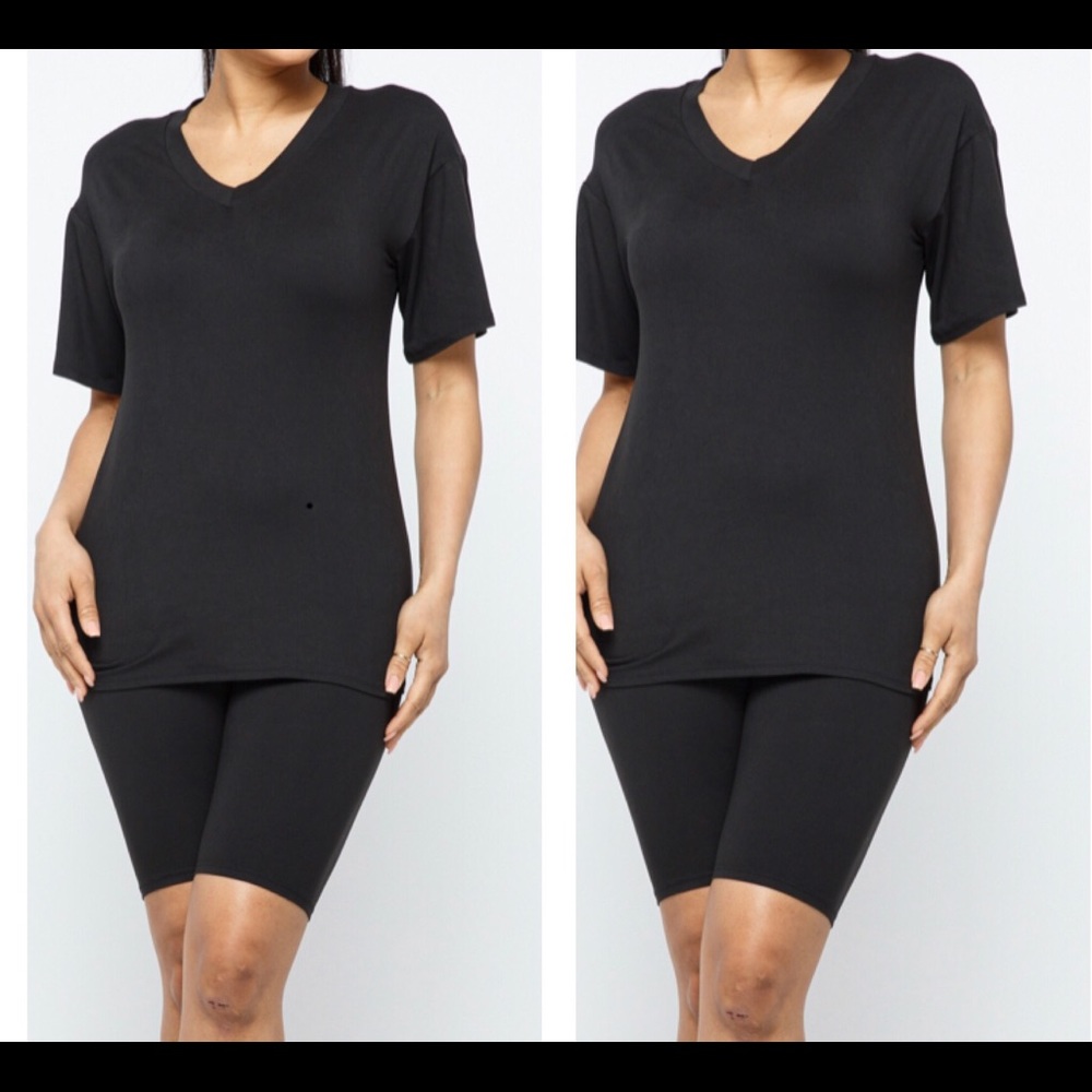 Cozy v neck teeshirt and biker shorts set